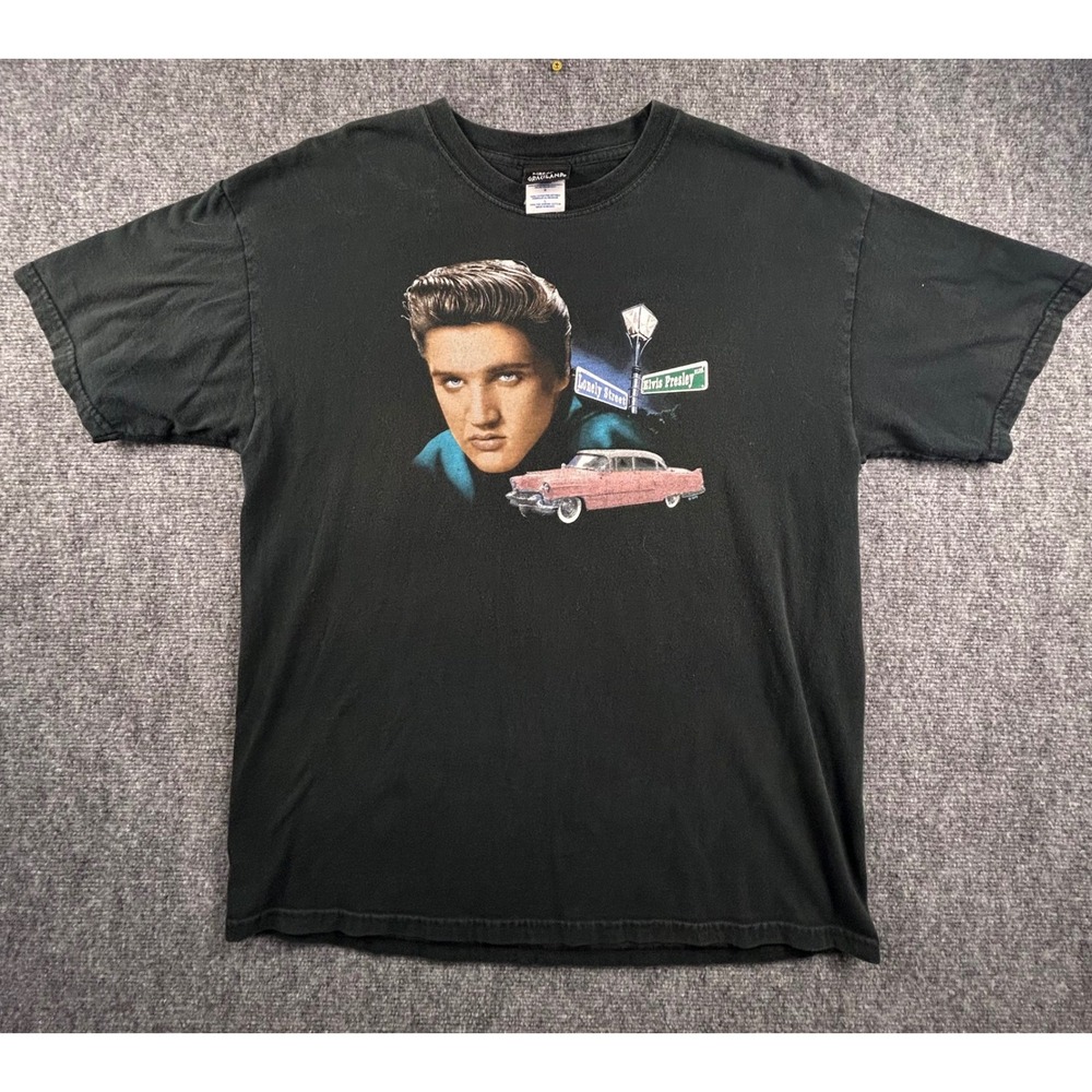 Elvis Presley Graceland Vintage 2005 Graphic T-Shirt Black Mens Large Pink Caddy